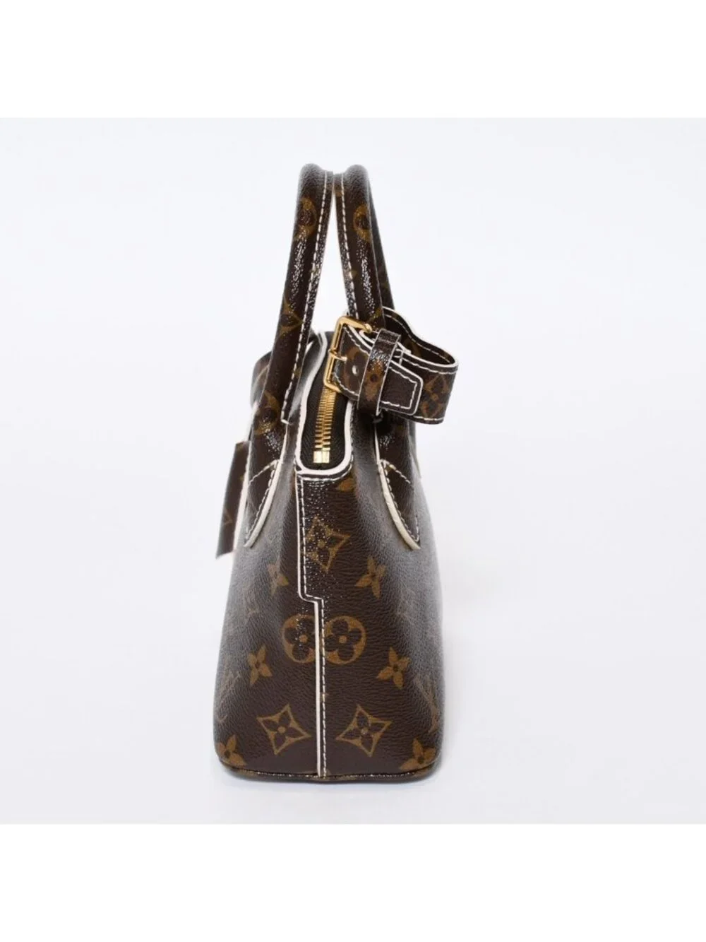 Louis Vuitton Shiny Monogram Lockit BB Handbag Brown Leather Gold